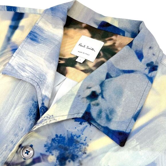 Paul Smith Men's Oversized Blue Painted Photograph Viscose Shirt Large - Picture 3 of 11